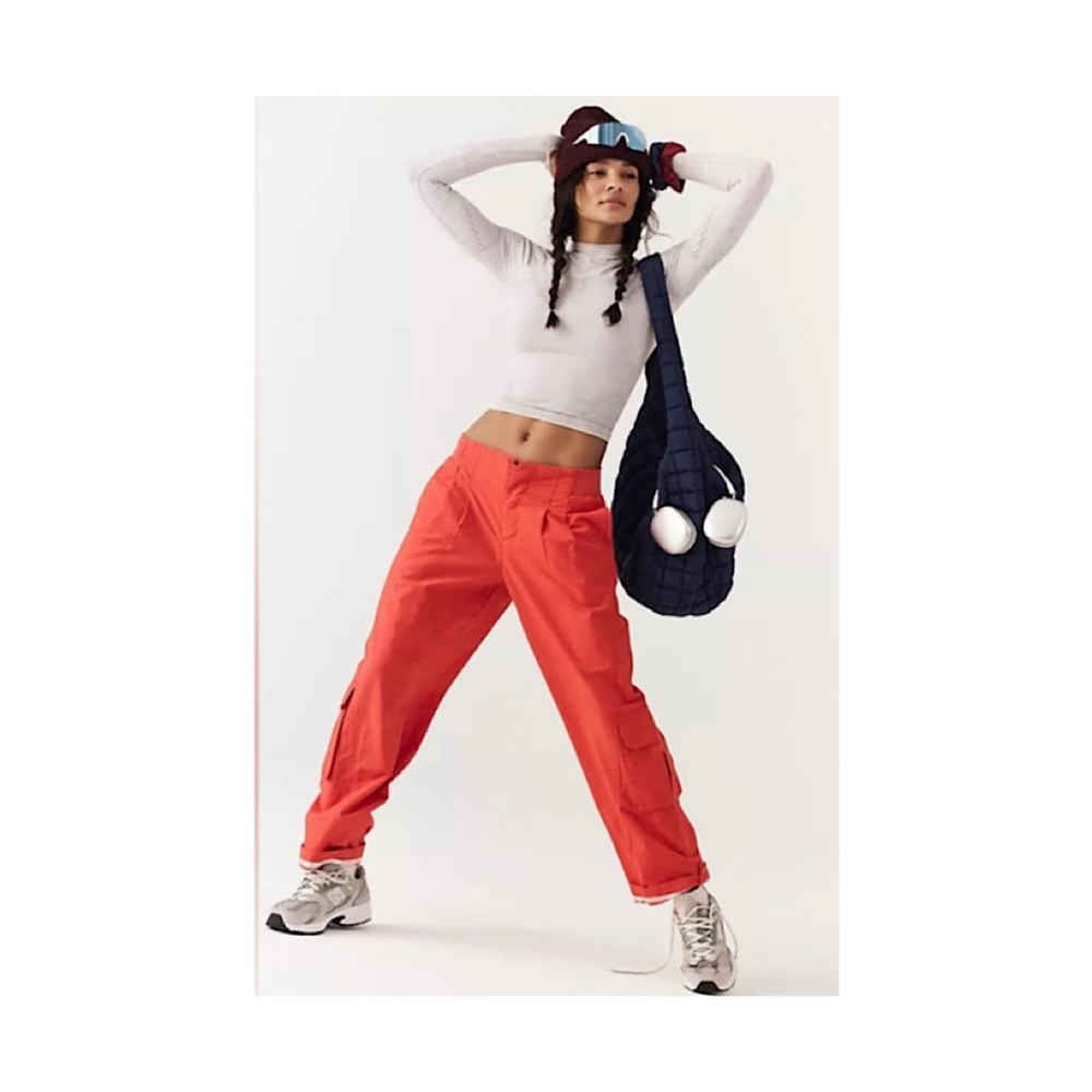 Free People Movement Mesmerize Me Cargo Utility Pant in fired up orange NWT, S